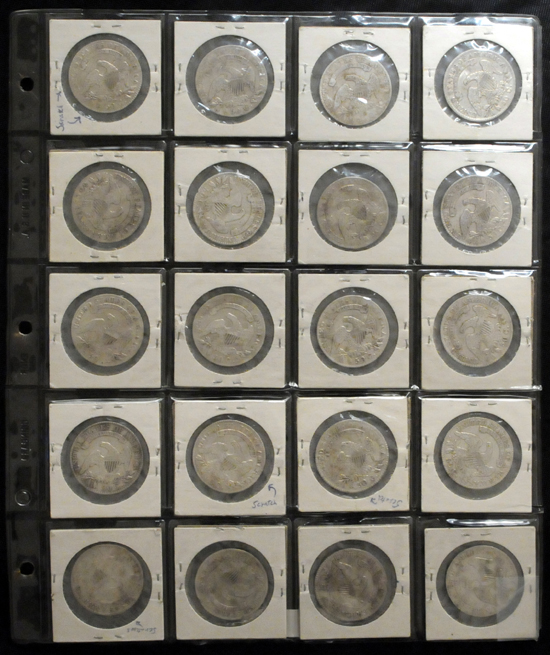 Twenty Capped Bust half-dollars.