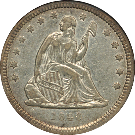 Five certified Seated Liberty quarters.