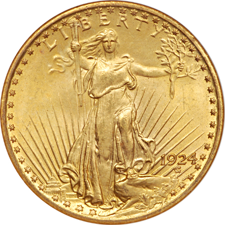 1924 and 1927 Saint-Gaudens double-eagles, NGC MS-65.