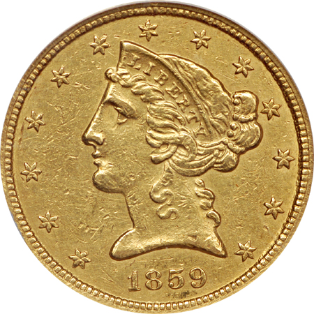 1859-C ANACS AU-50 Details, Cleaned-Rims Filed..