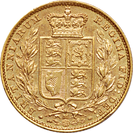 1881-M Australian Victoria gold sovereign, KM #6, AU.