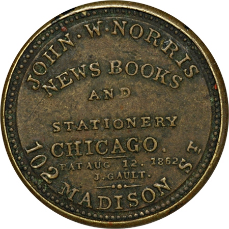 John W. Norris encased "3 Cents" postage stamp (HB.185, EP.52a, S.137).