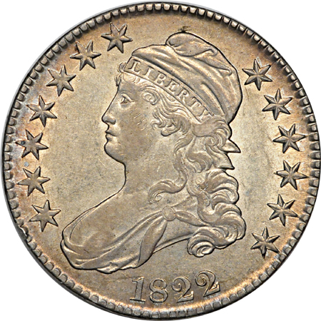 1822 (O-106a, R.4) and 1825 (O-105 R.2) Capped Bust half-dollars, AU.