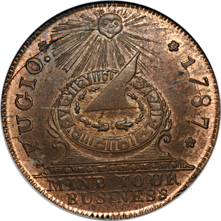 1787 Fugio Cent New Haven Restrike, Copper, NGC MS-65 RB.