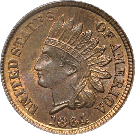 1864 Bronze w/o L. PCGS MS-64 RB.