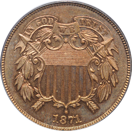 1871 PCGS PF-64 RB.