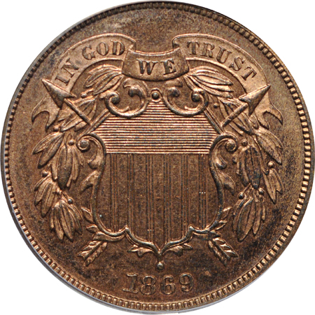 1869 PCGS PF-64 RB.