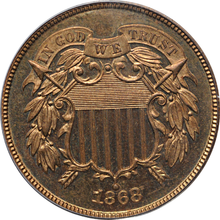 1868 PCGS PF-63 RB.