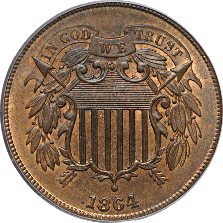 1864 Large Motto and 1866 (x2) Two cents. PCGS.