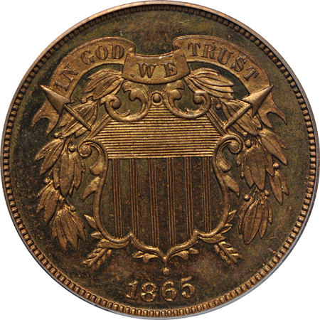 1865 PCGS PF-65 RB.