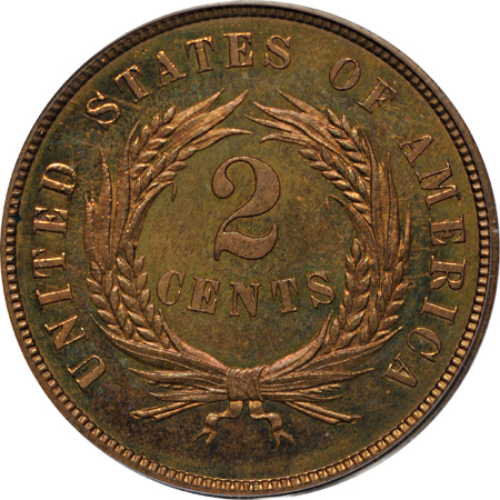 1865 PCGS PF-65 RB.