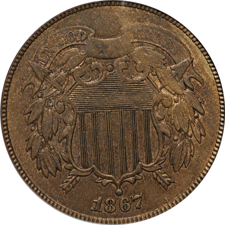 1867 Doubled Die Obverse, PCGS AU-55.