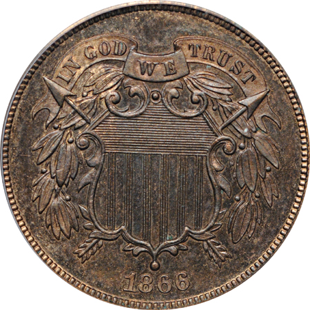 1864 Large Motto and 1866, PCGS PF-64 BN.