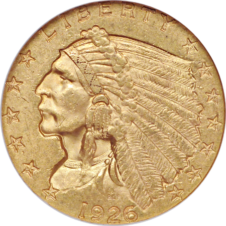 Two 1926 Indian quarter-eagles. NGC MS-62.