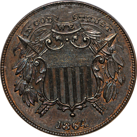 1864 Small Motto. PCGS PF-64 BN.