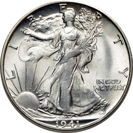 Capital Plastics holder (1941 - 1947-D) of Walking Liberty half-dollars.