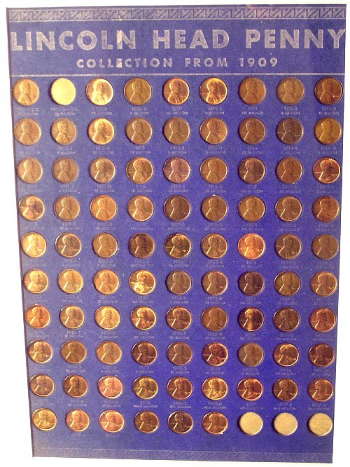 Complete date set (minus 1909-S VDB) of Lincoln cents.
