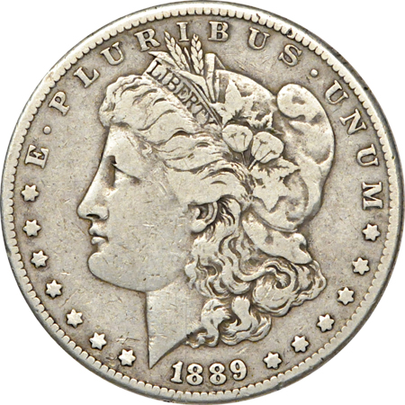 1889-CC and 1895-O Morgan dollars.