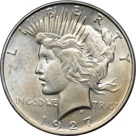 1927-D and 1928 Peace dollars.