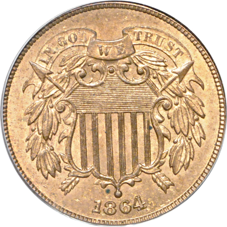 1864 Large Motto. PCGS MS-64 RB.