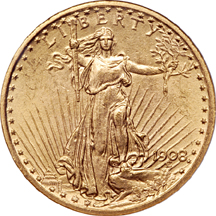 1908 and 1908-D No Motto Saint-Gaudens double-eagles, NGC MS-63.