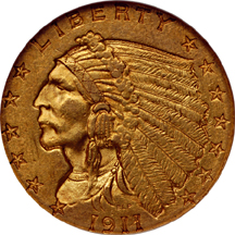 1909 and 1911 Indian quarter-eagles, NGC MS-61.