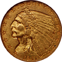 1911 and 1915 Indian quarter-eagles, NGC MS-62.