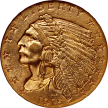 1915 and 1927 Indian quarter-eagles, NGC MS-62.