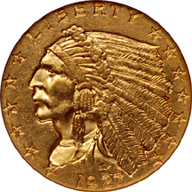 1915 and 1927 Indian quarter-eagles, NGC MS-62.