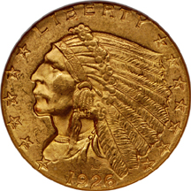 1926 and 1927 Indian quarter-eagles, NGC MS-63.