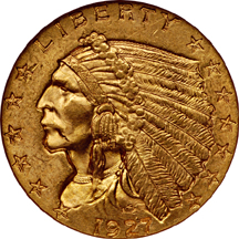 1926 and 1927 Indian quarter-eagles, NGC MS-63.