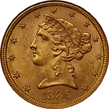 1886-S (NGC MS-62) and 1902-S (NGC MS-63) Coronet half-eagles.