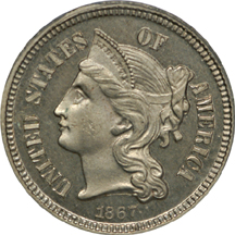 1867 PCGS PF-64.