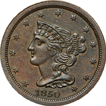 1826 (C-1, R-1) and 1850 (C-1, R-2) half-cents.