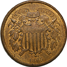 Trio of Two Cents, each MS-60, recolored.