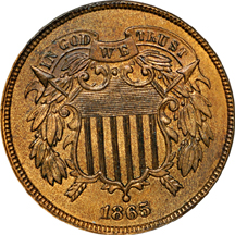 Trio of Two Cents, each MS-60, recolored.