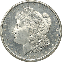 1881-S and 1886 Morgan dollars, NGC MS-66.