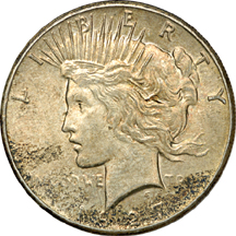 1927, 1928, and 1935 Peace dollars.