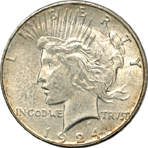 1924-S and 1928 Peace dollars, PCGS.