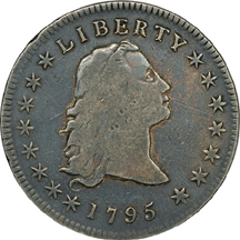 1795 3 Leaves (B-5, BB-27, R.1) Flowing Hair silver dollar, F.