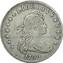 1799 (B-17, BB-164, R.2) Draped Bust silver dollar, VF.