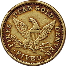 1860 Clark, Gruber & Co. "Pike's Peak" half-eagle, XF.