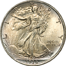 Four 1936 Walking Liberty half-dollars, NGC MS-66.