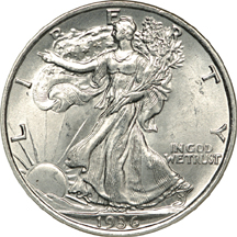 Five 1936 Walking Liberty half-dollars, NGC MS-66.