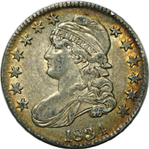 Five Capped Bust half-dollars.