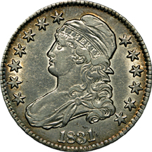 Five Capped Bust half-dollars.