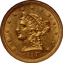 1856-S Liberty Head quarter-eagle, NGC MS-61 Eliasberg.