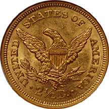 1856-S Liberty Head quarter-eagle, NGC MS-61 Eliasberg.