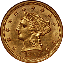 1867-S Liberty Head quarter-eagle, NGC MS-61 Eliasberg.