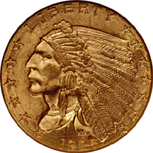 1925-D Indian Head quarter-eagle, NGC MS-64 Eliasberg.